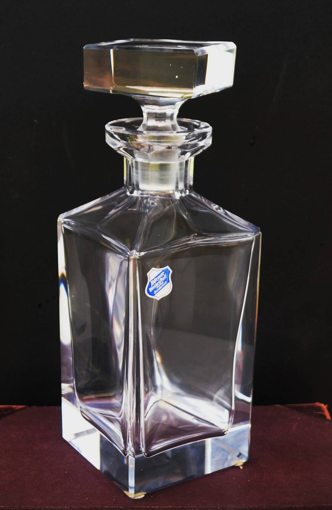 Carafe à whisky carrée vintage du milieu du siècle en cristal au plomb