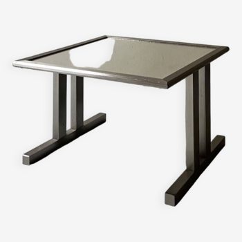 table d'appoint en métal chromé et miroir, design 1970