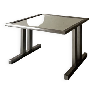 table d'appoint en métal chromé et miroir, design 1970