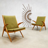 Set of 2 vintage design lounge armchairs ‘scissor legs’