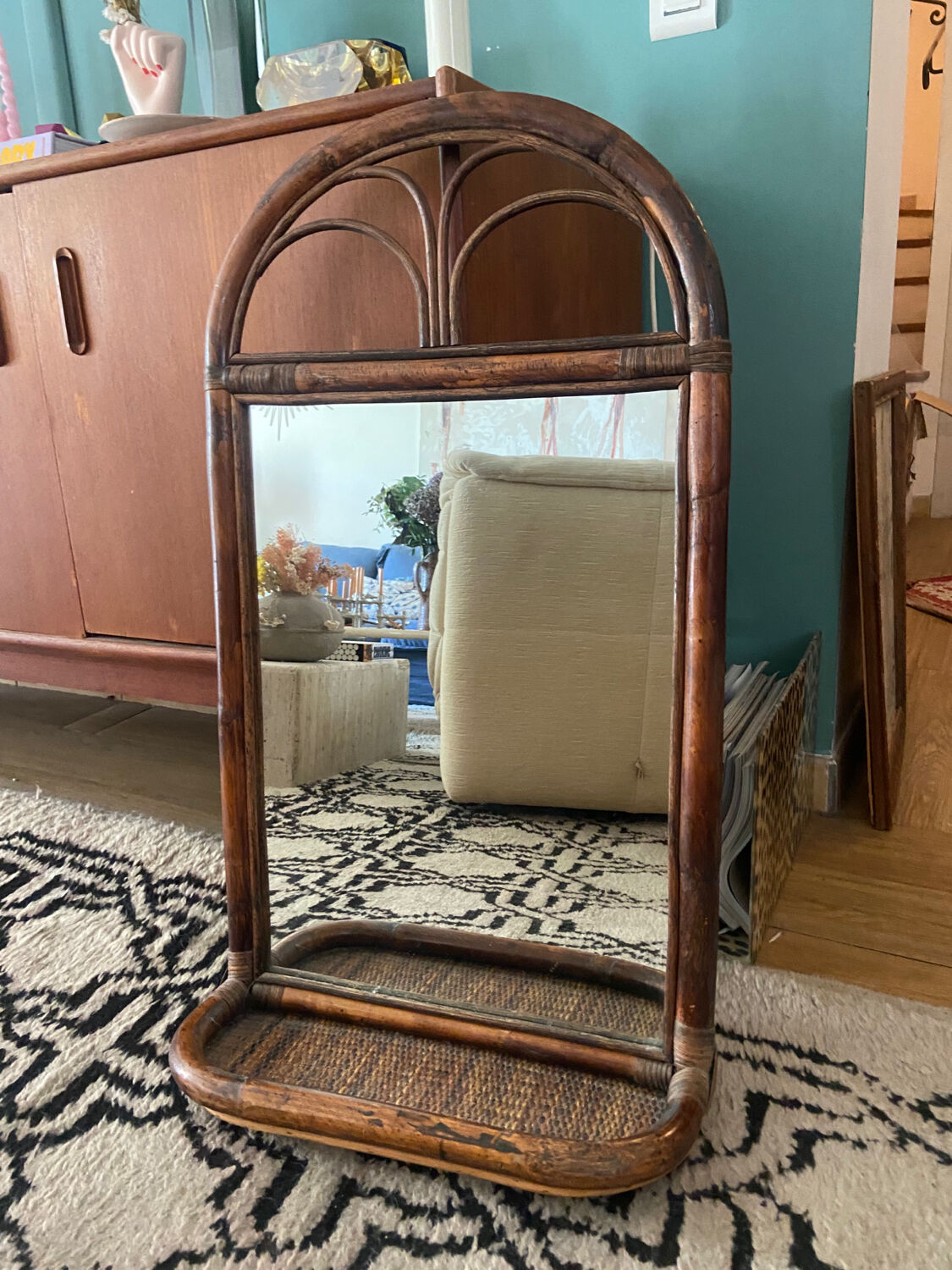 Miroir en rotin vintage