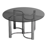 70s vintage modern antique metal smoked glass coffee table