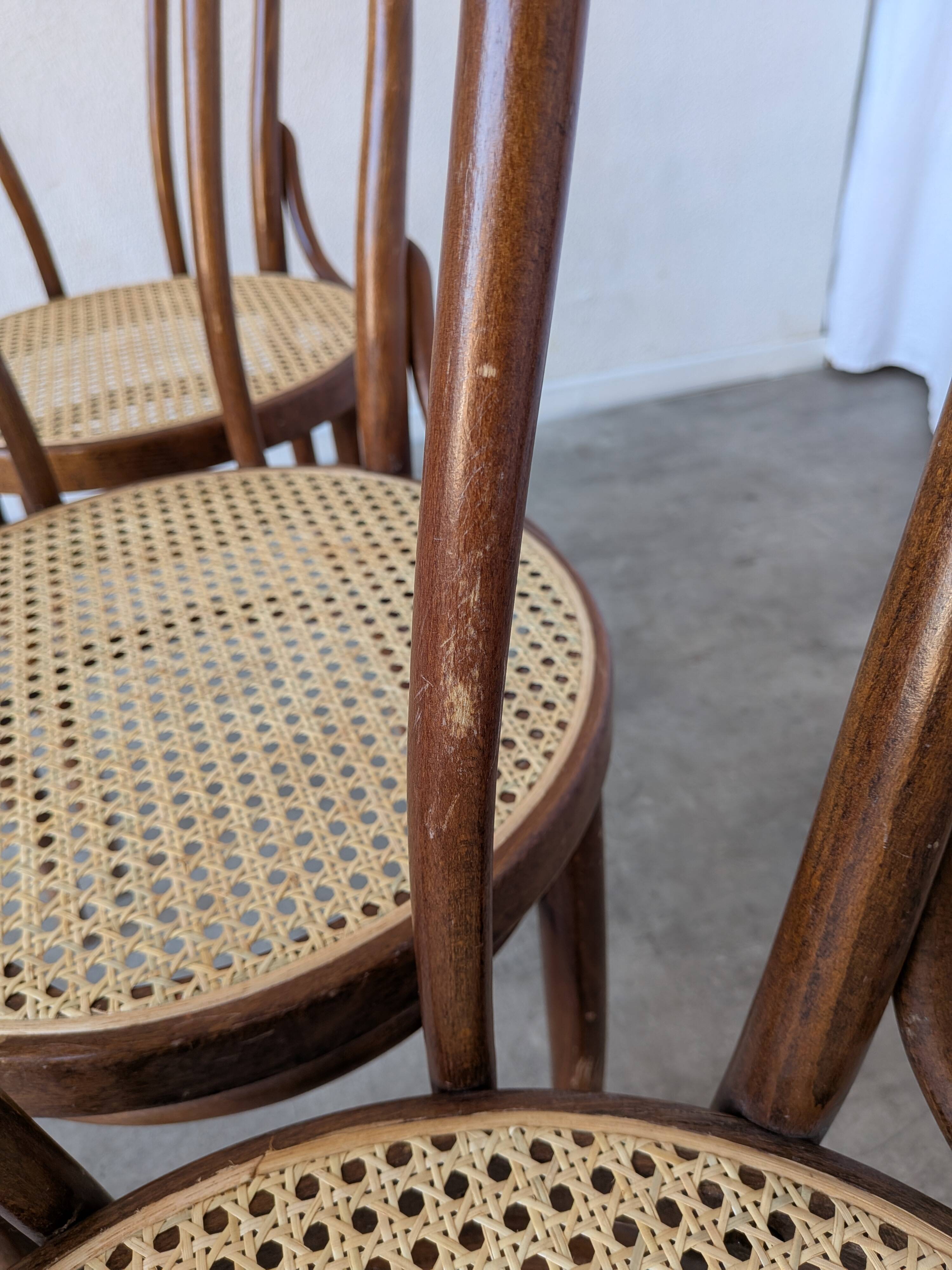 Set of 6 Bentwood Dining Chairs with Cane Seat / Bistro Thonet Style Chairs