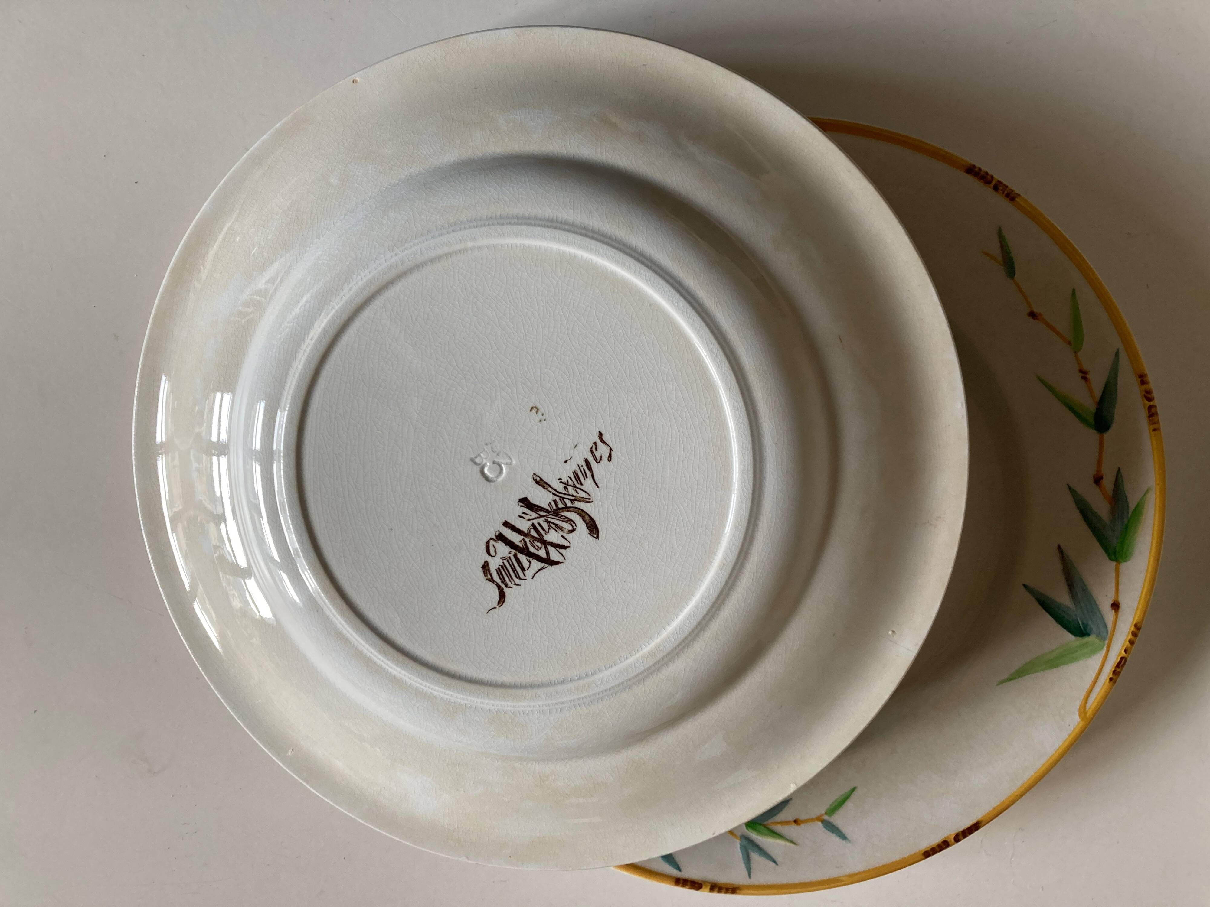 Set of 7 Sarreguemines Bamboo 1880 ironstone plates