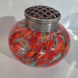 Ancien vase pique fleurs en verre multicolore