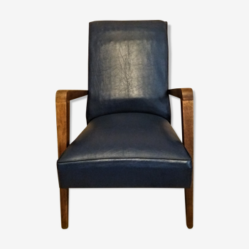 Fauteuil vintage simili cuir bleu