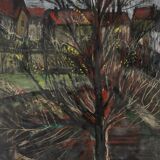 Watercolor on cardboard by Chab XXth tree 1947