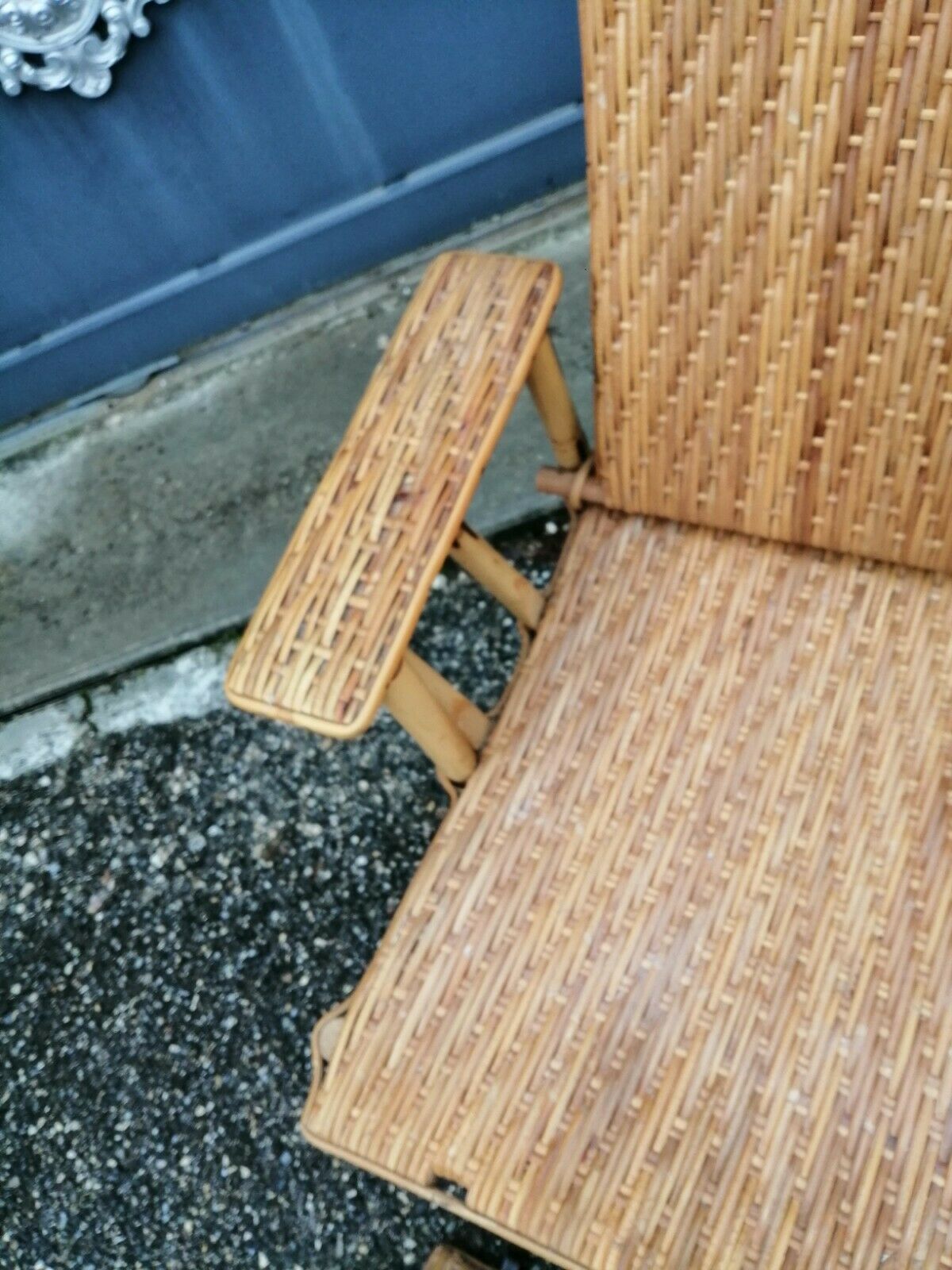 Vintage armchair lounge chair in rattan art deco with footrest and adjustable