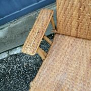 Vintage armchair lounge chair in rattan art deco with footrest and adjustable
