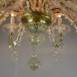 Venetian rezzonico chandelier in golden murano glass, 6 arms of light circa 1930
