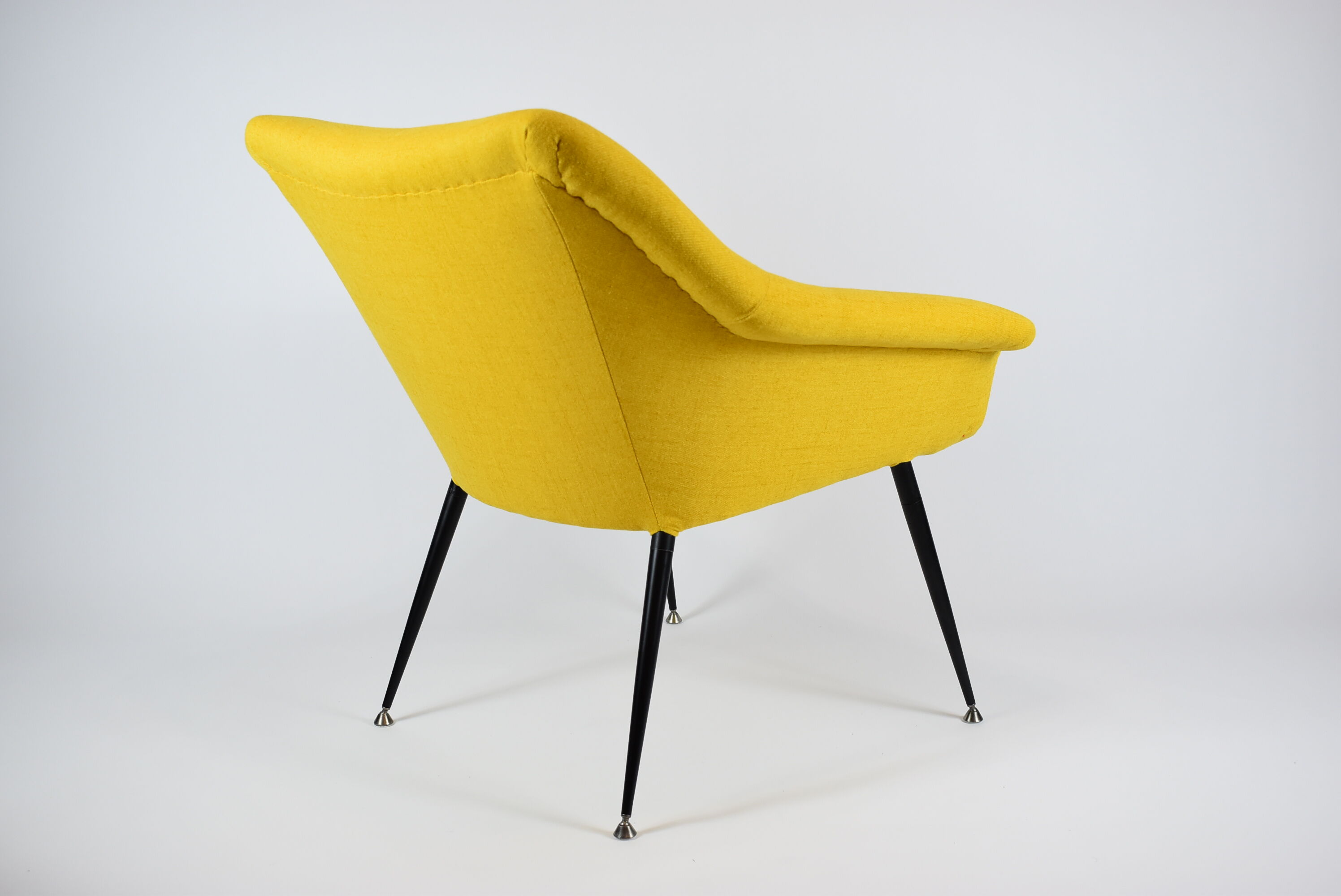 Mid-century armchair Shell, 1960s, NRD, yellow fabric, restored