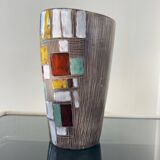 Vintage ceramic vase with abstract decor, Vallauris circa 1960