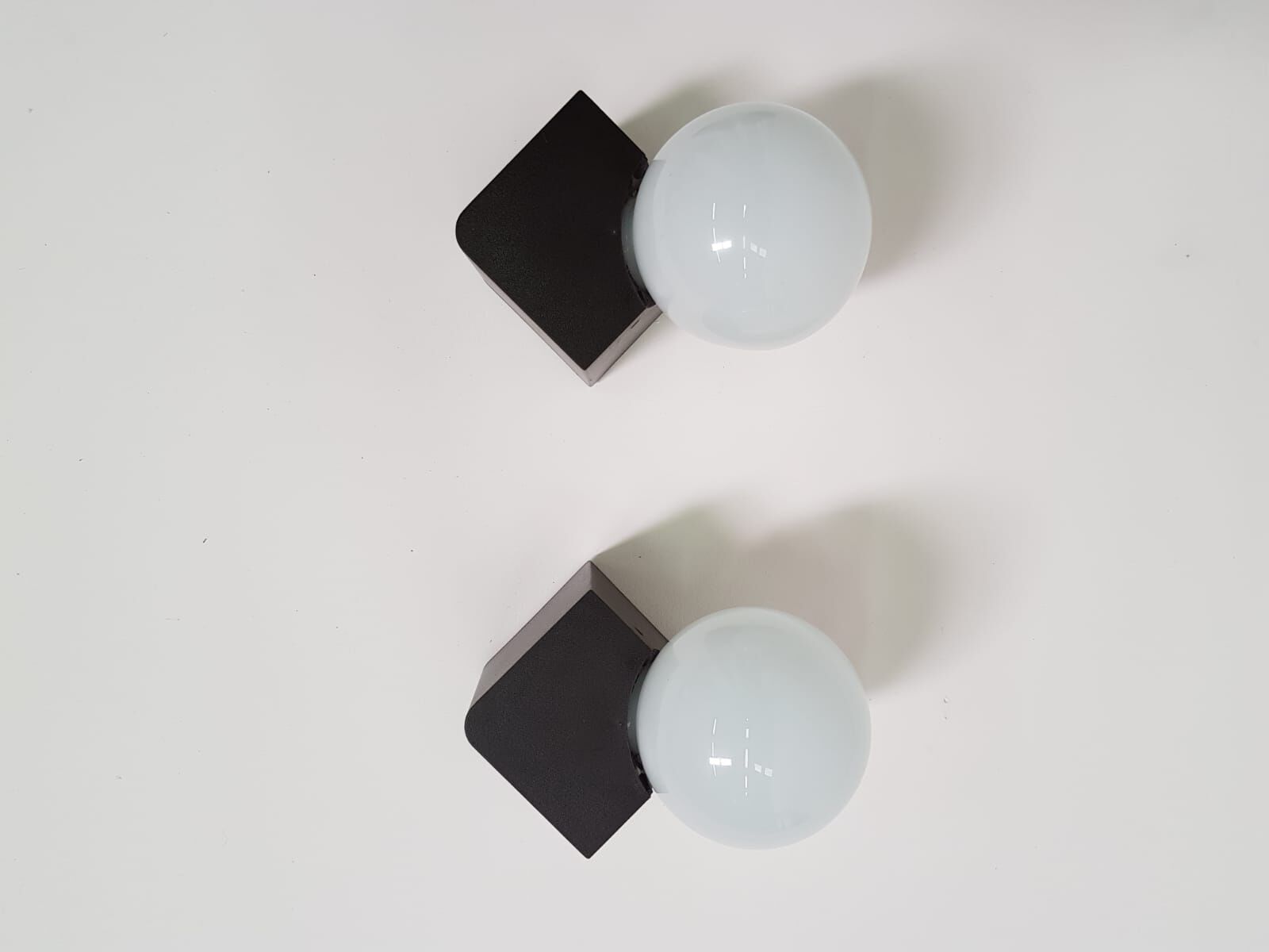 Pair of vintage opalin glass and plastic wall light  from the 1970s