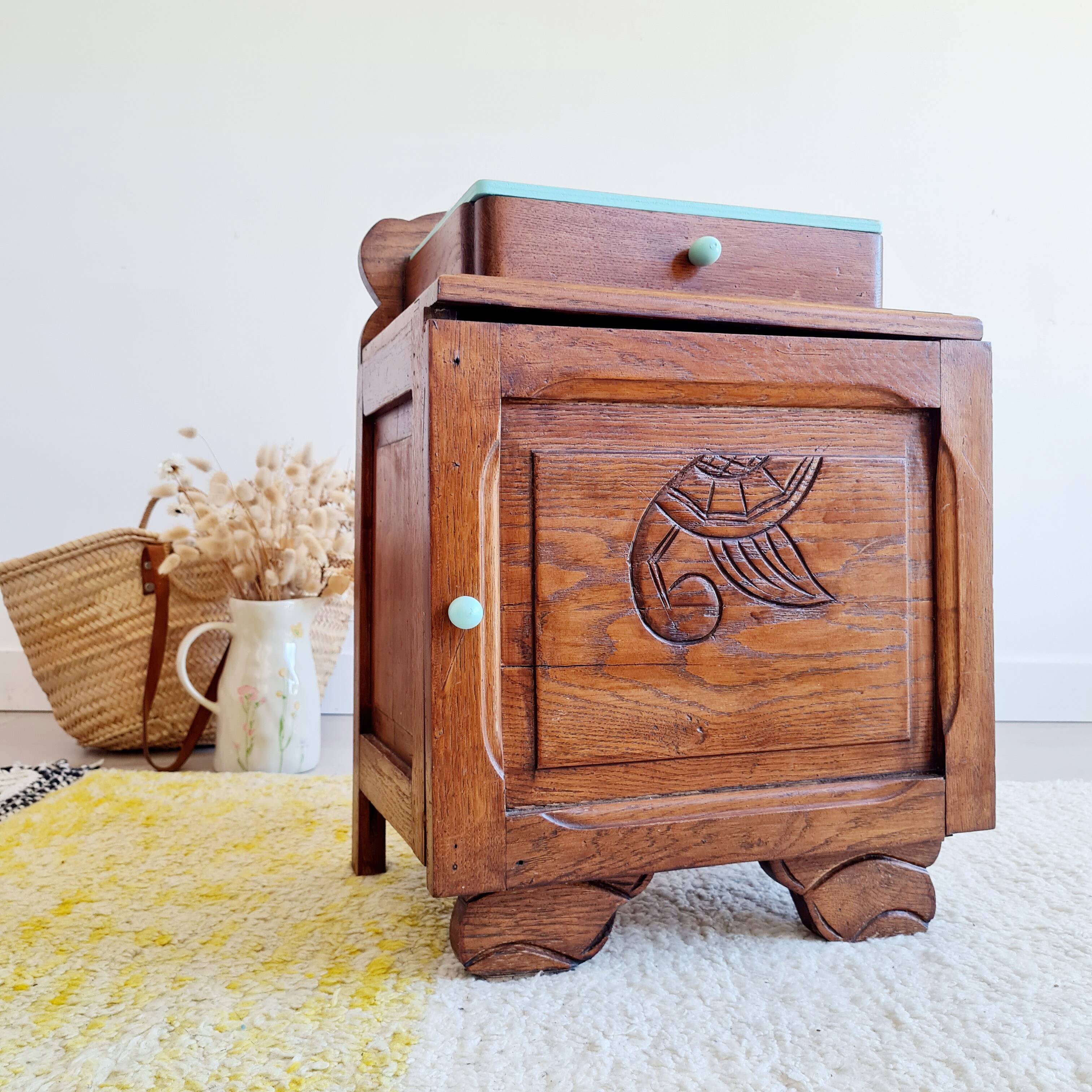 Chevet petit meuble caisson art déco bois