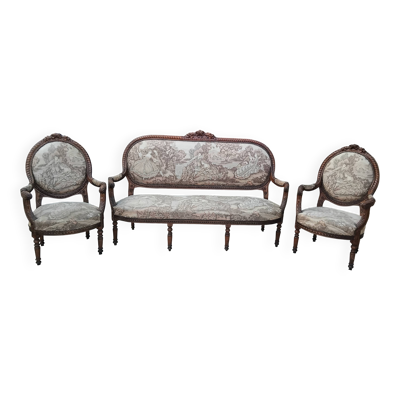 Salon banquette et fauteuils cabriolet style Louis XVI