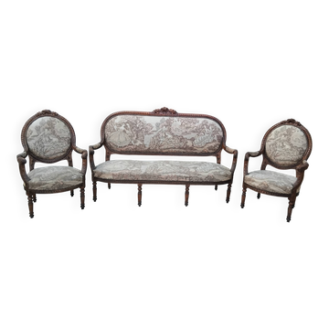 Salon banquette et fauteuils cabriolet style Louis XVI