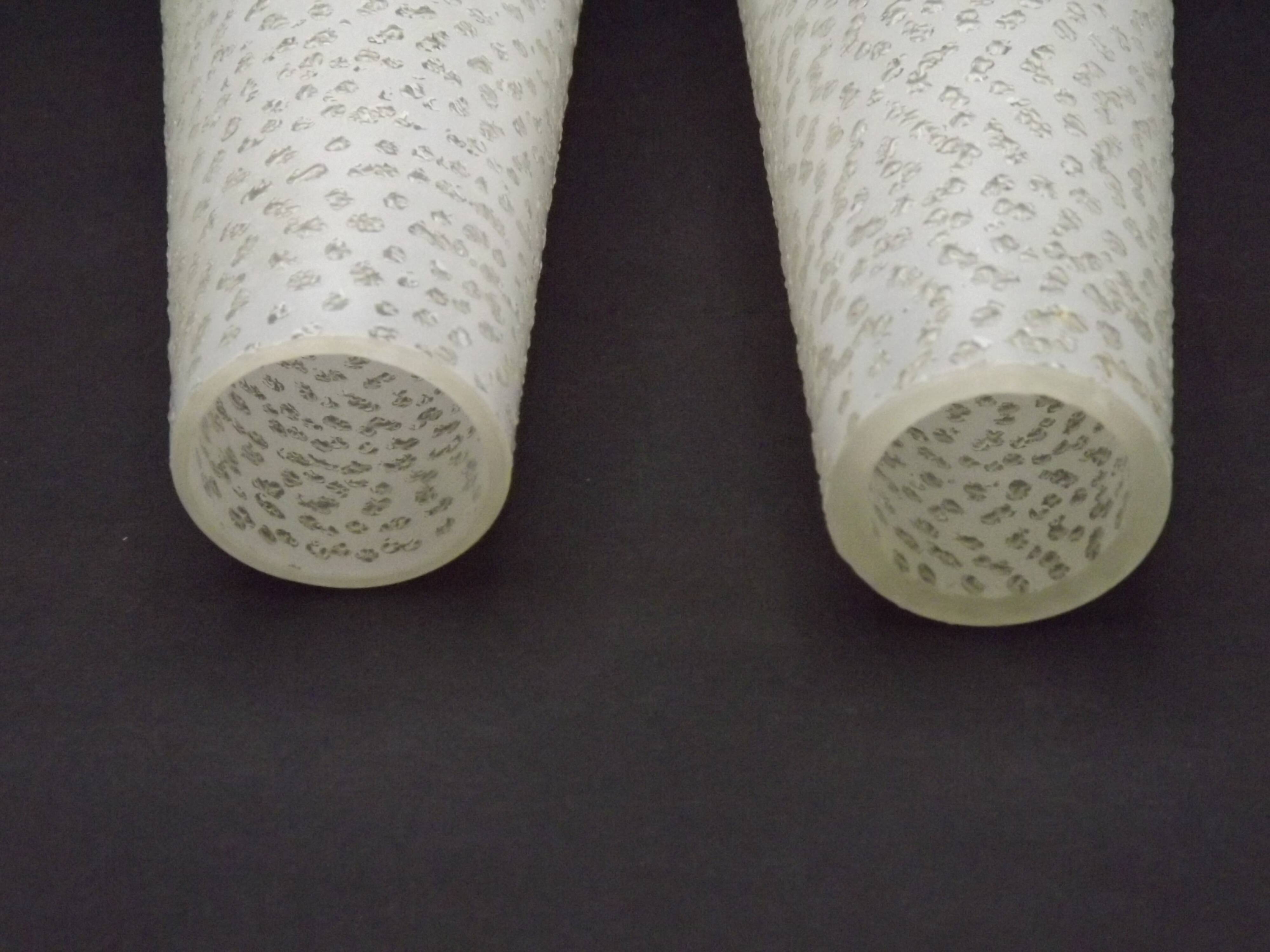 Pair of French vintage retro white opaque patterned glass replacement shades.