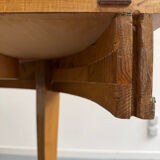 Round walnut Napoleon III extendable table with bronze top in good condition.