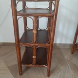 Vintage - set of 2 shelves of wooden floor, bamboo and rattan - 3 levels- retro 80s