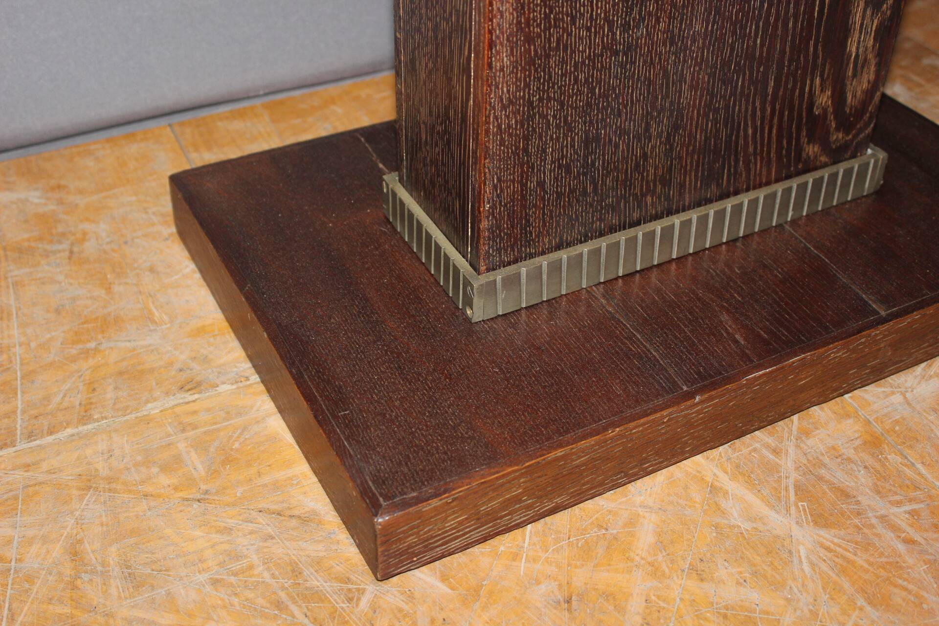 Art Deco period pedestal table in oak and nickel-plated bronze circa 1930