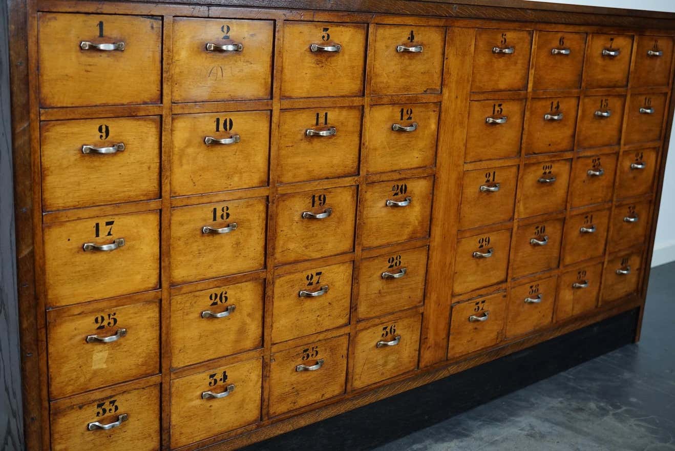 Dutch industrial apothecary cabinet in beech and oak 1940s