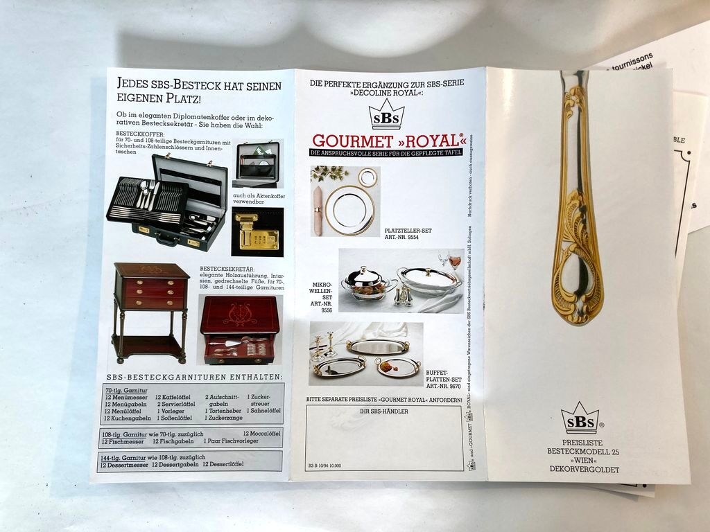 Cutlery set SBS Bestecke Solingen 70 pieces gold plated, vintage