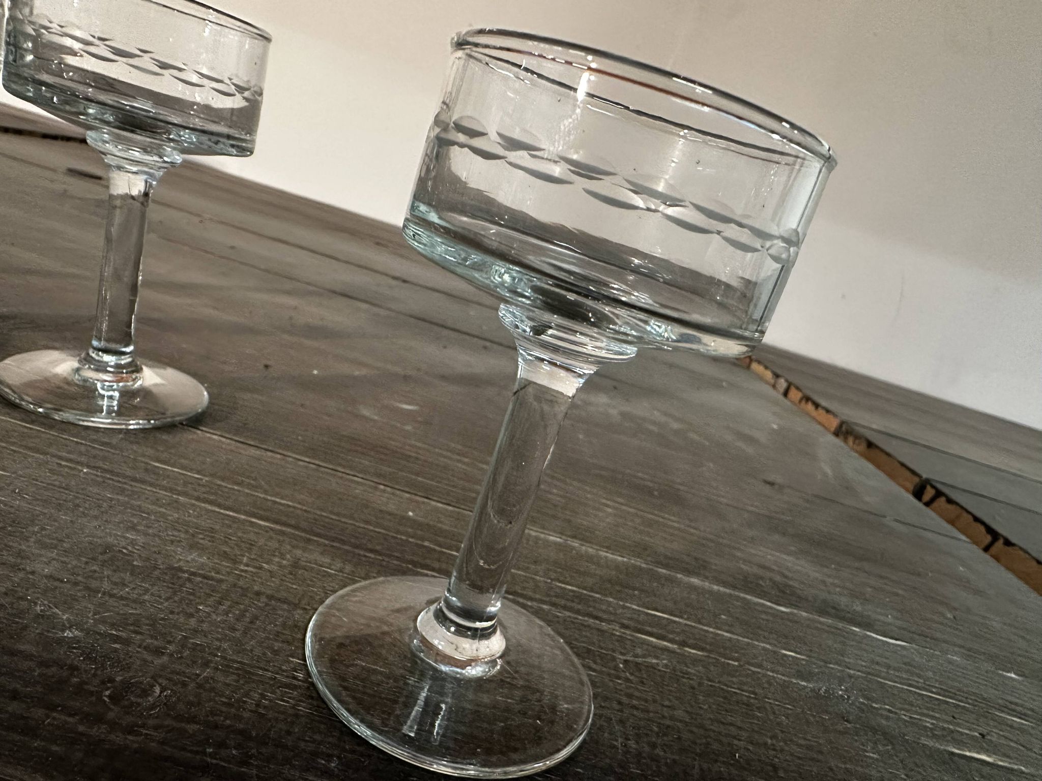 6 sorbet cups on foot - Engraved Crystal Rice Grains H 11.5 cm