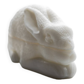 White rabbit trinket box in opaline glass