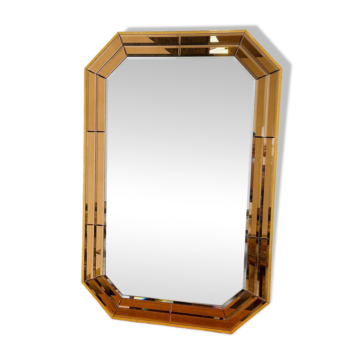 Vintage Schöninger smoked mirror, large octagonal beveled wall mirror