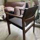 Leather and ash armchair in walnut brown (new)