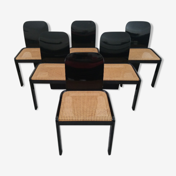 Suite de 6 chaises cannées design vintage