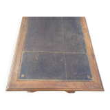 Old flat desk with brown leather top