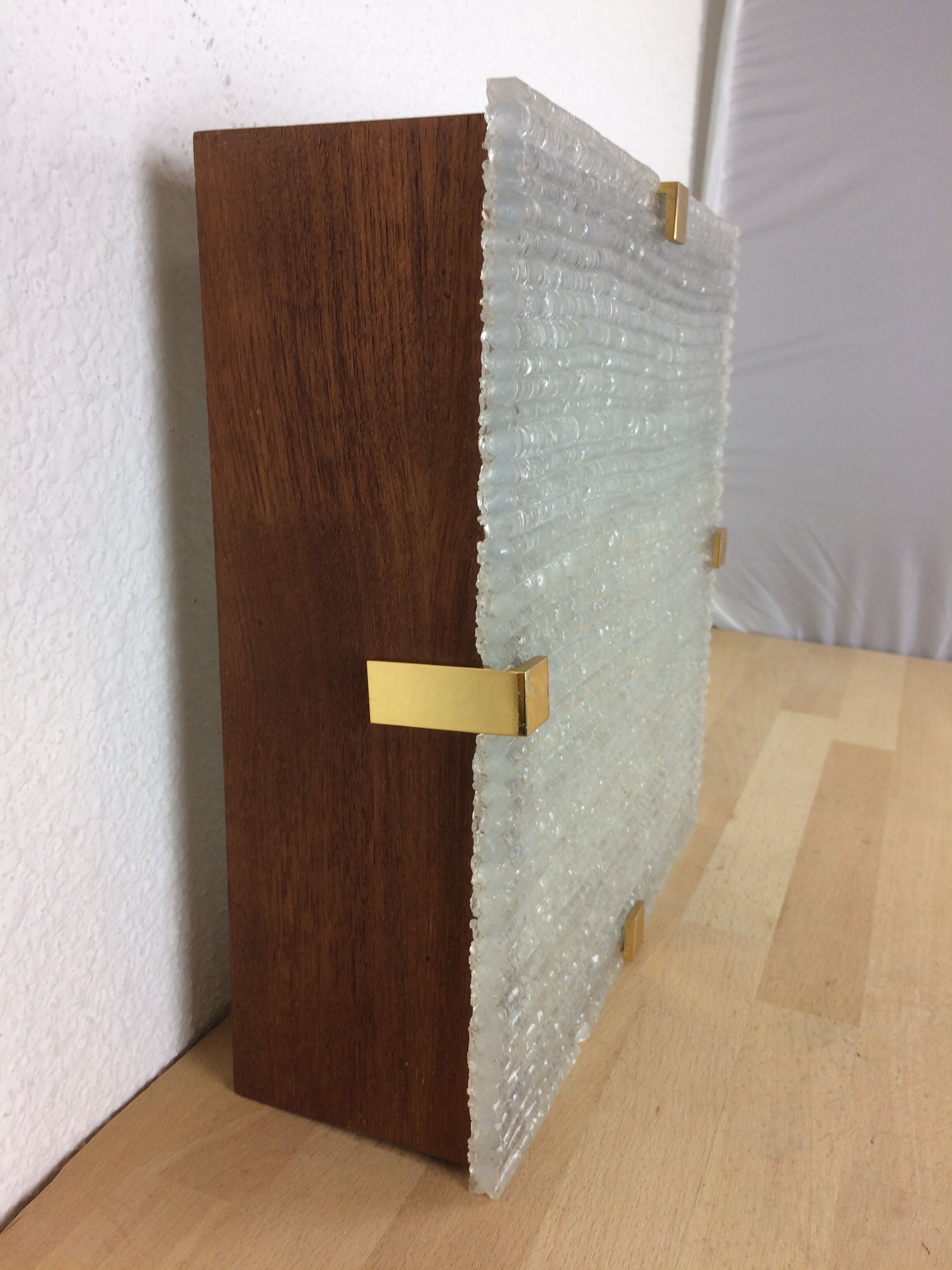 Scandinavian square wall lamp perspex and teak, ceiling lamp