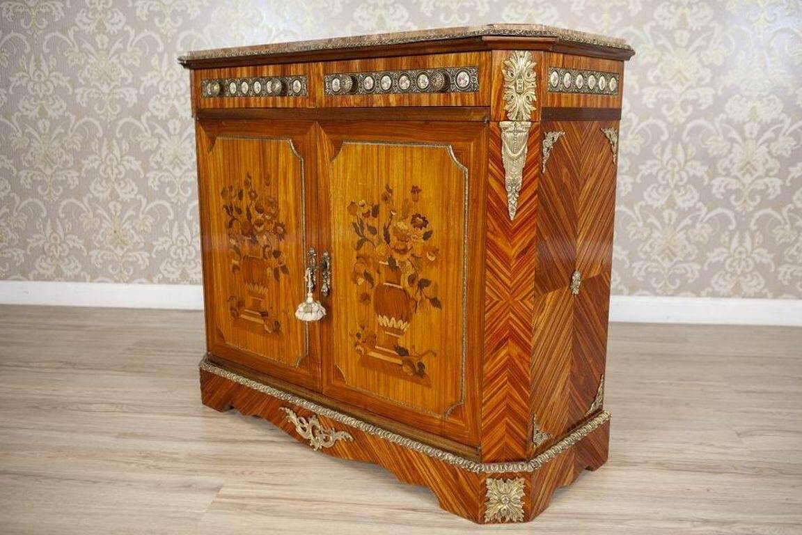 Vintage Two-Leaf Cabinet with Marble Top, 1940s
