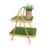 Rattan double tray with green leaf vintage fruit basket