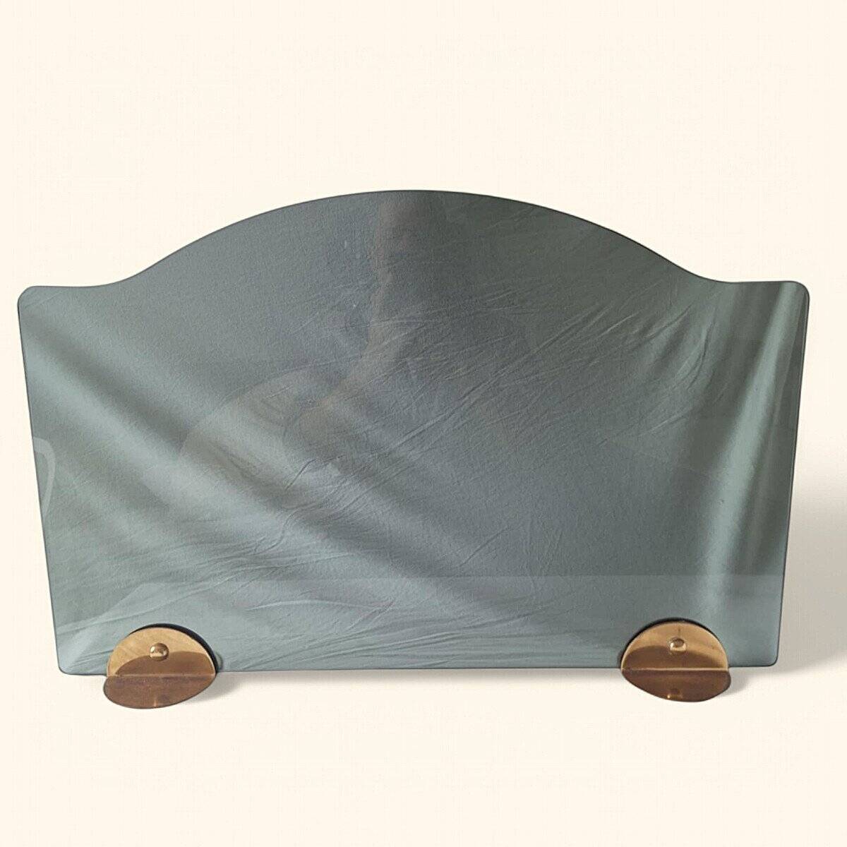 Fire screen / tempered and tinted glass fireplace screen in bronze/copper. 1970s