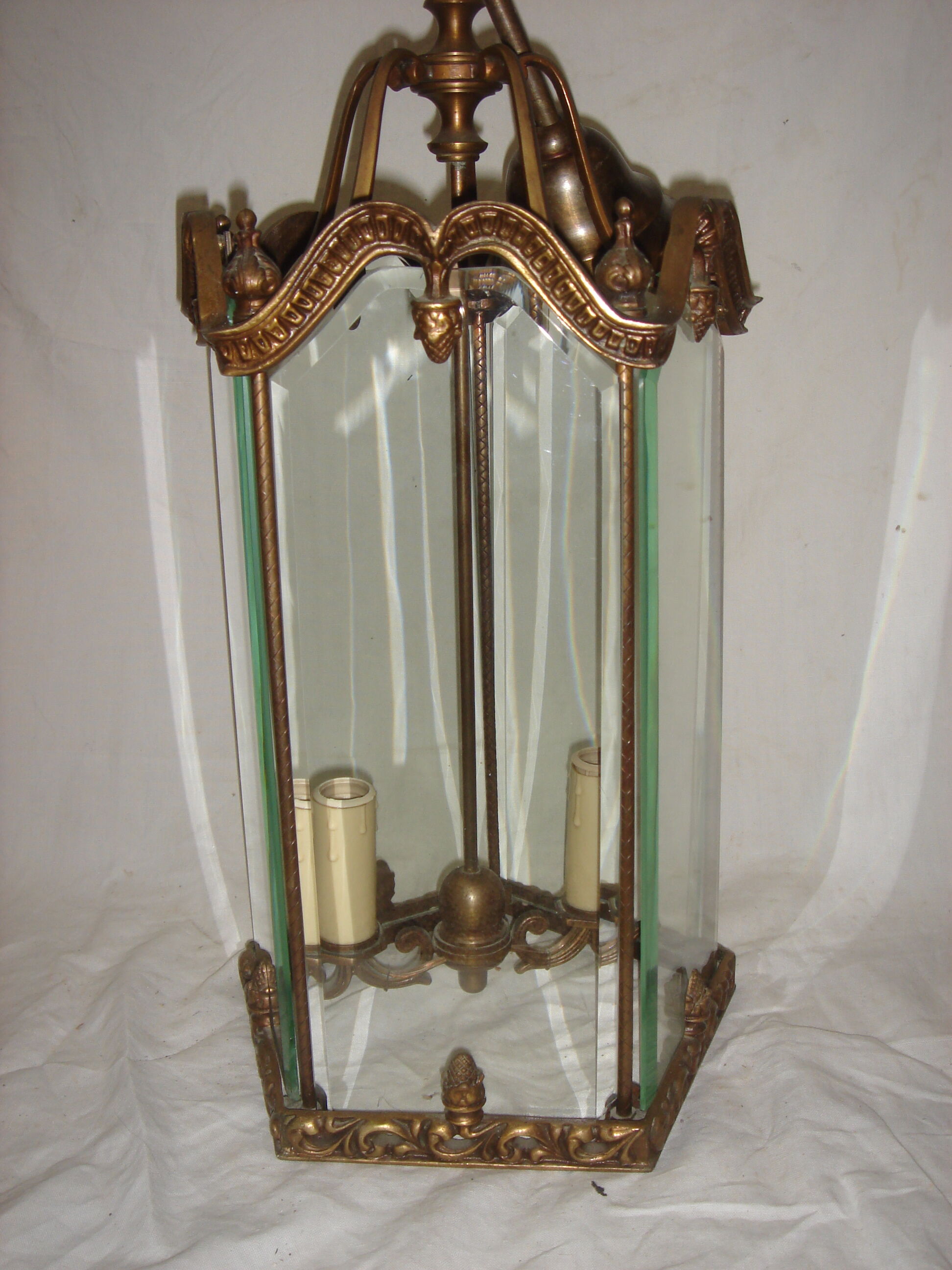 Corridor bronze & bevelled glass hanging lamp