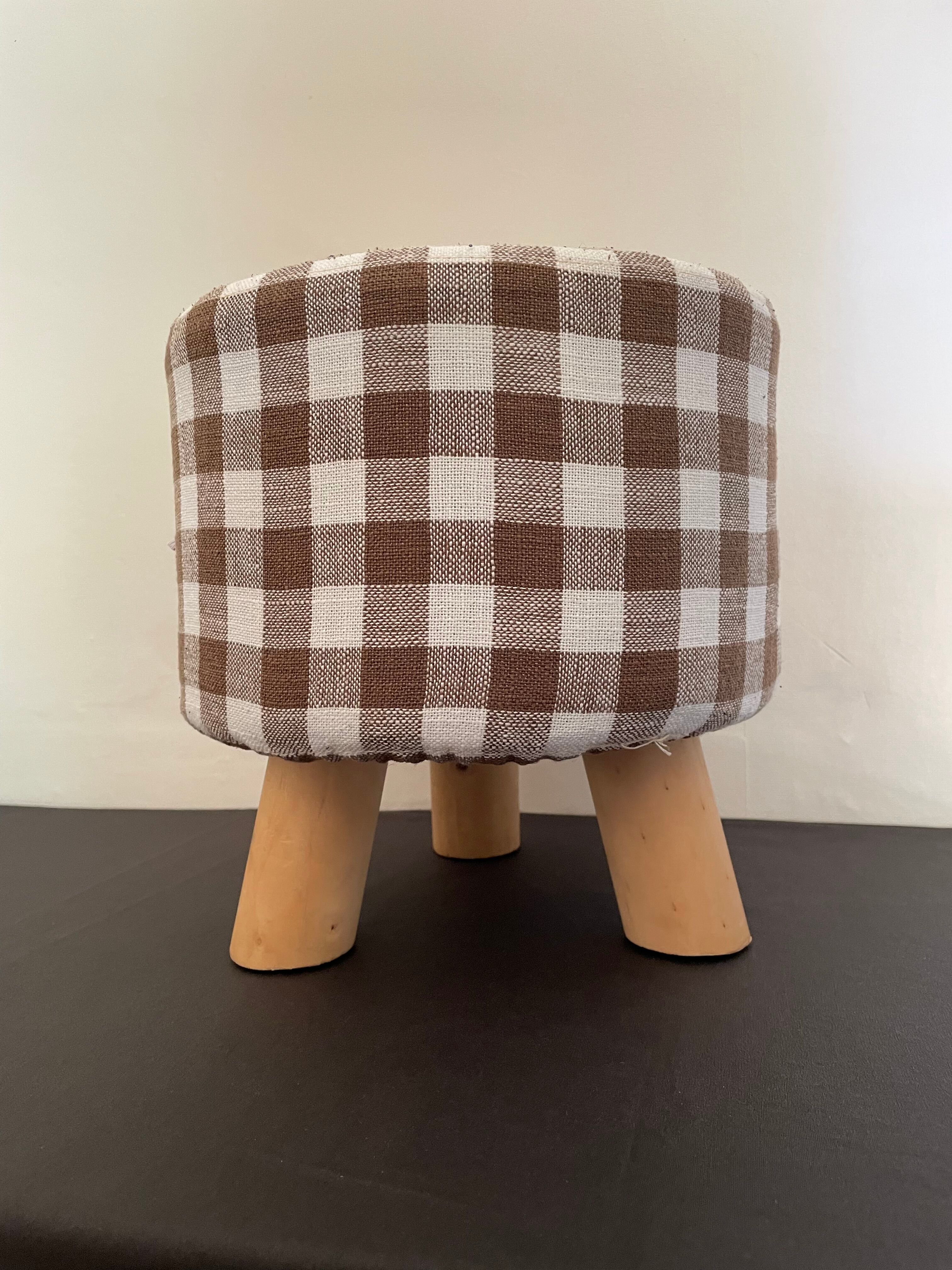 Children's pouf in Vichy chocolate fabric H28 X L 24