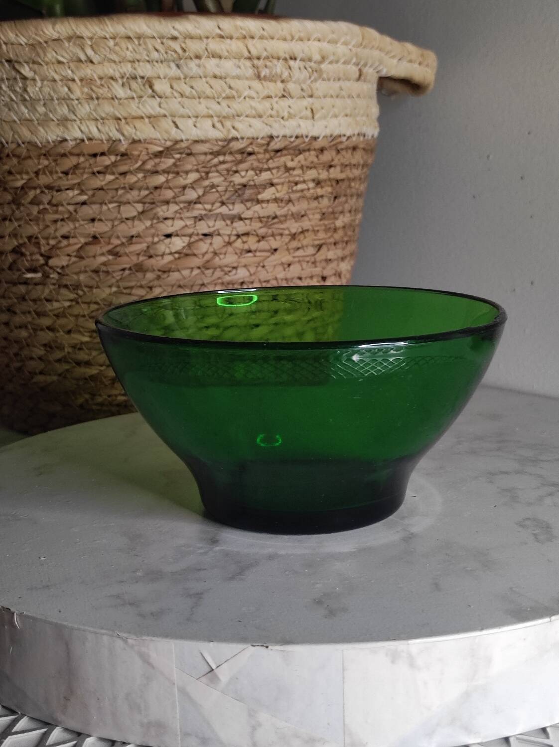Vintage green glass bowl