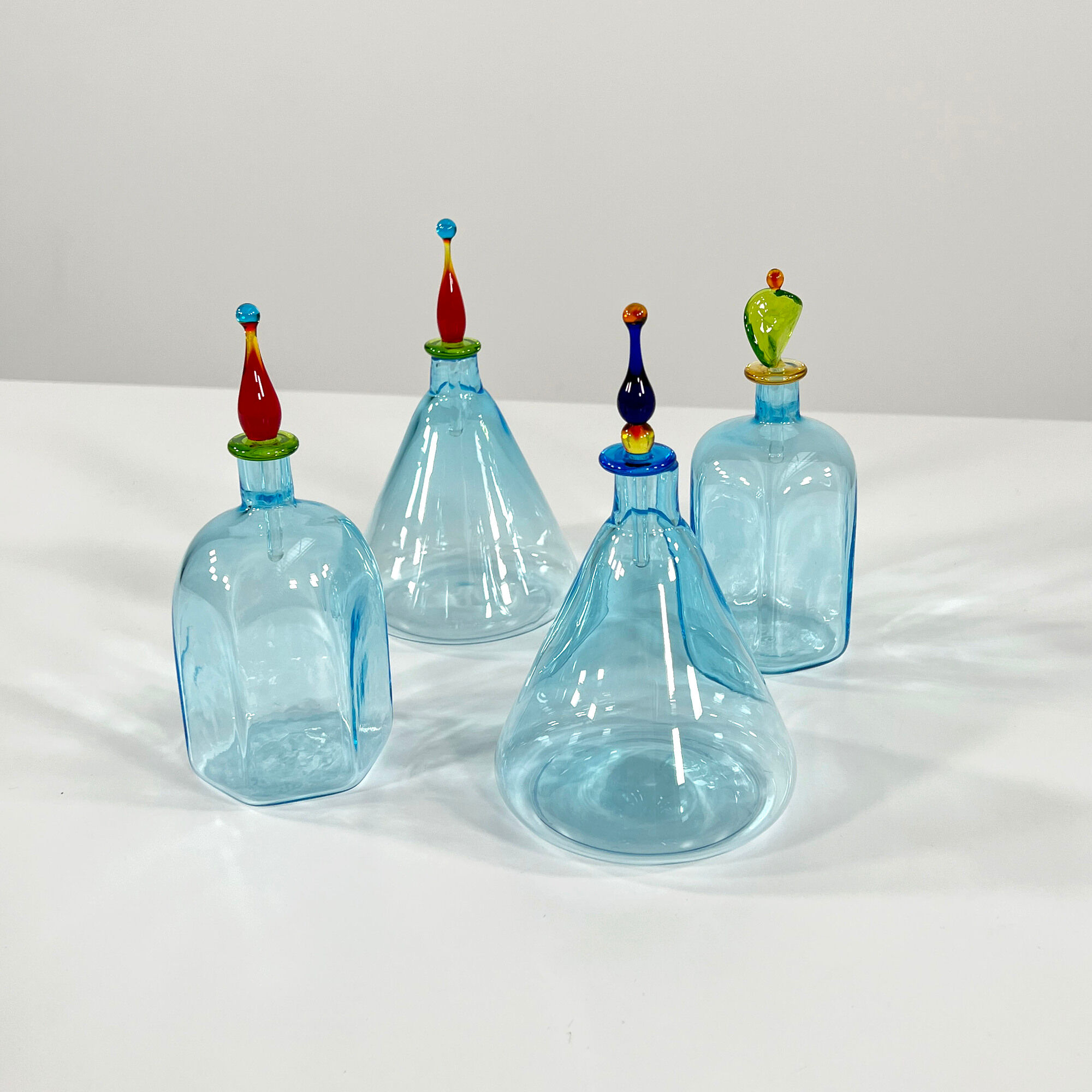 Set of 4 Italian vials made of Murano glass 1970s