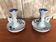 Old pair of hand candlesticks st clément céramique bleue france #a266
