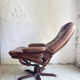 Scandinavian brown leather recliner lounge chair with ottoman, circa 1990
