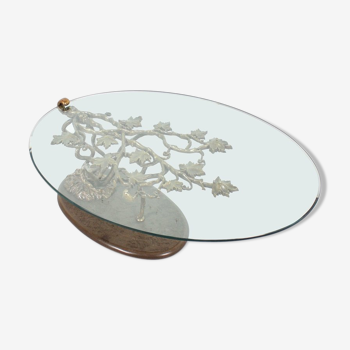 Table basse sculpturale en bronze et en verre