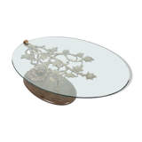 Table basse sculpturale en bronze et en verre
