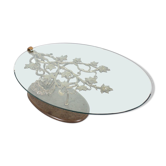 Sculptural bronze and glass coffee table