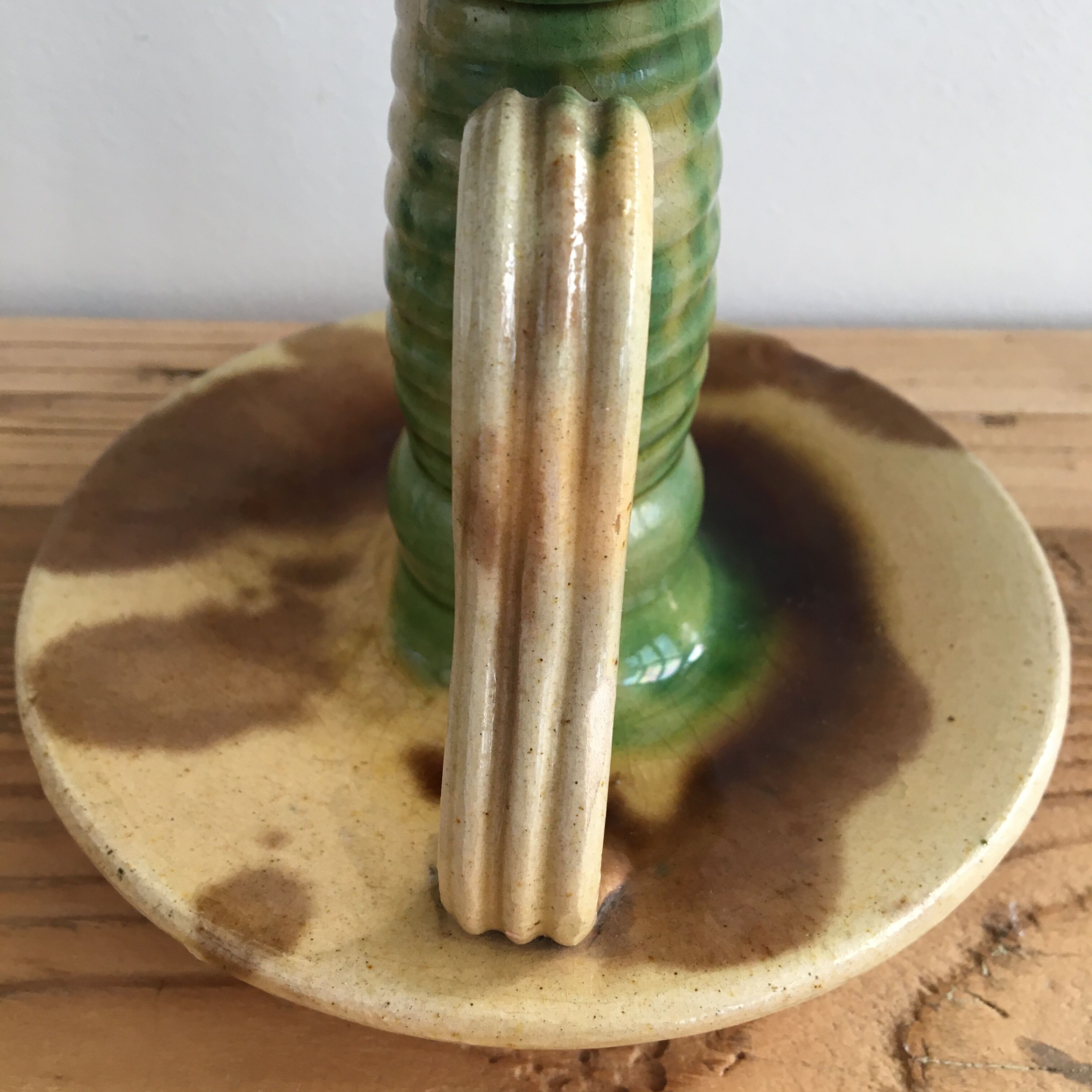 Glazed ceramic candle holder signed plato 50s