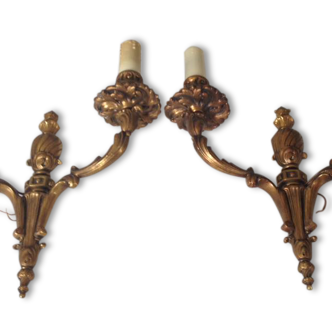 Paire de doubles lampes appliques en Bronze d'époque