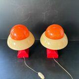 Paire Lampes Vintage Rétro Futuriste OVNI Verre Et Céramique 1970