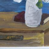 French vintage oil painting of flowers signed EC