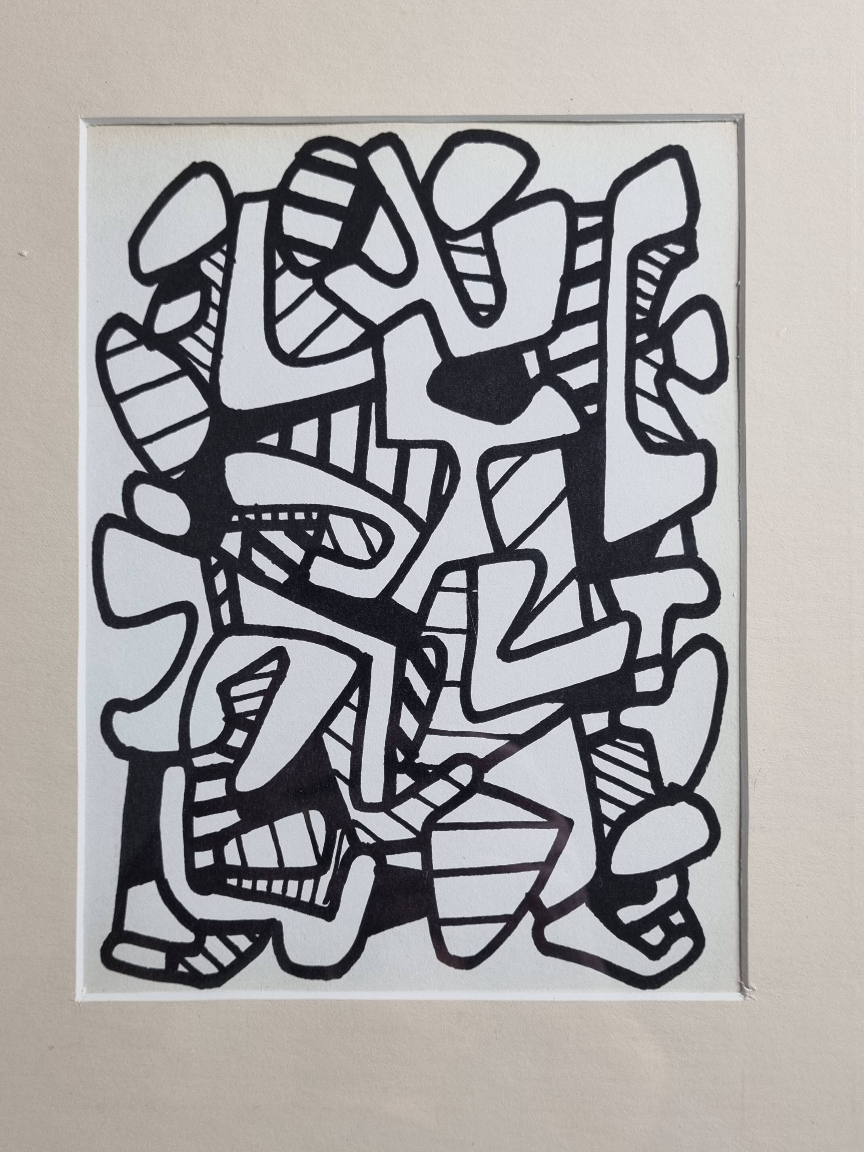 Screenprint after Jean Dubuffet framed under glass 24 cm by 31 cm